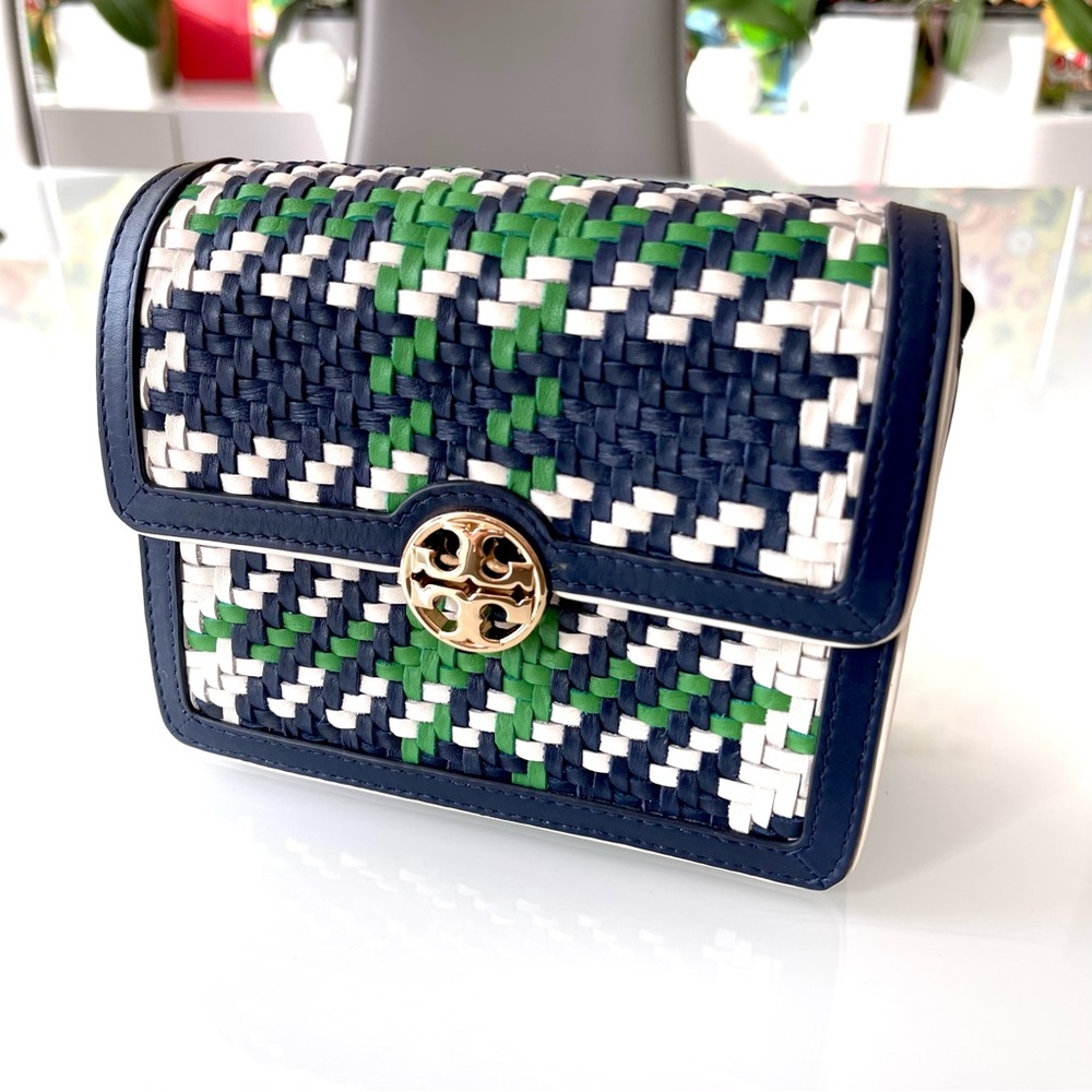 TORY BURCH Duet Woven Leather Convertible Shoulder Bag